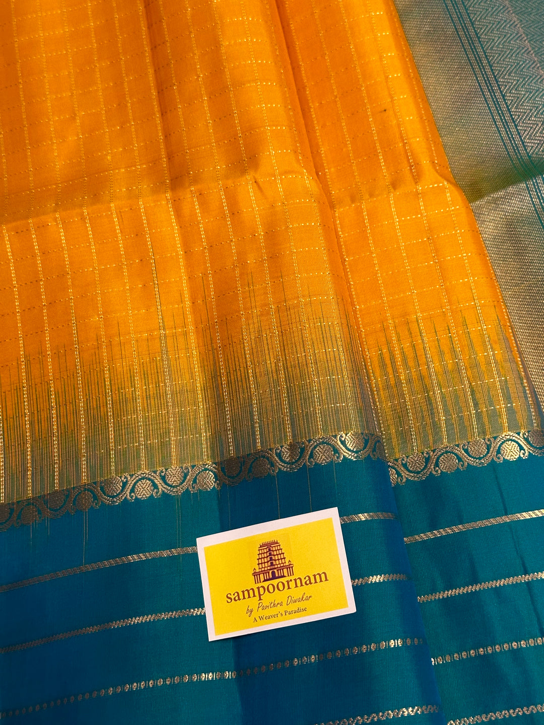 Yellow with Truquoise Blue, Rich Zari Kattam in The Body and Rettapet Border with Rich Pallu Pure Soft Silk Saree