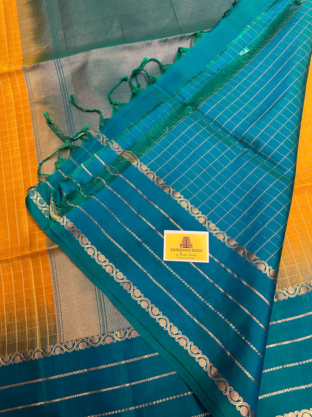 Yellow with Truquoise Blue, Rich Zari Kattam in The Body and Rettapet Border with Rich Pallu Pure Soft Silk Saree