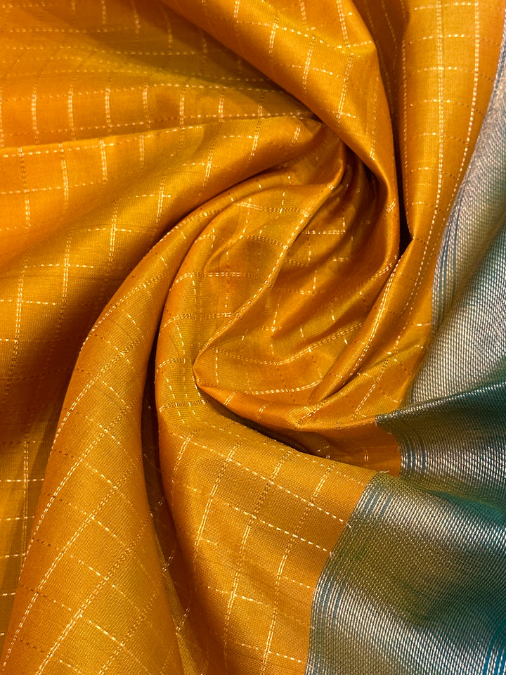 Yellow with Truquoise Blue, Rich Zari Kattam in The Body and Rettapet Border with Rich Pallu Pure Soft Silk Saree