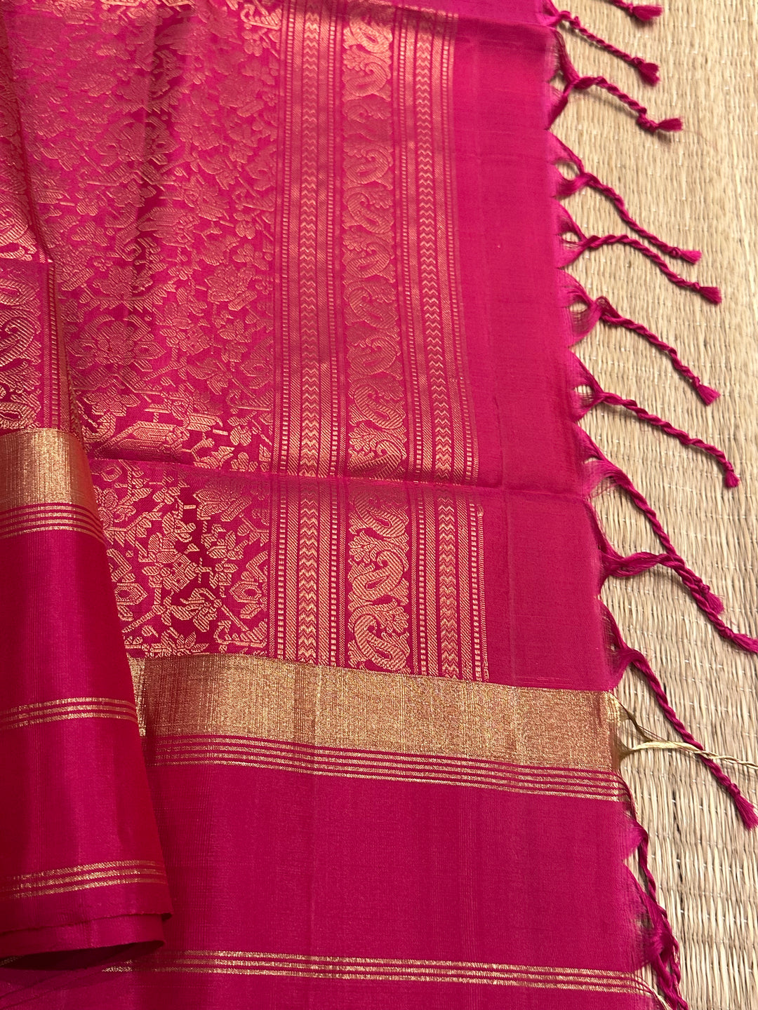 Blue with Magenta Triple Border, Rich Zari and Zari Motif in the Body and Rich Pallu Pure Soft Silk Saree