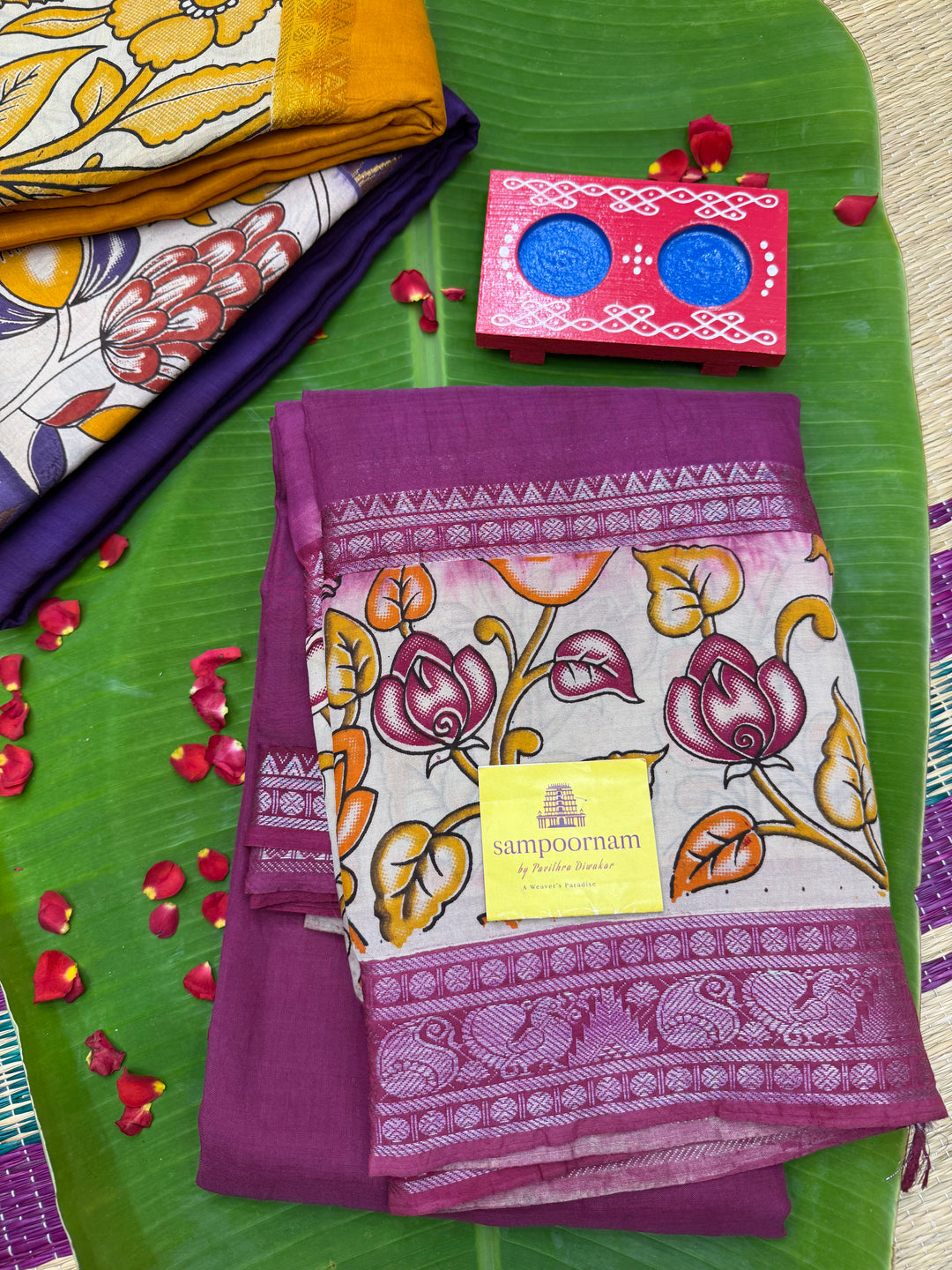 Dusty Pink , Kalamkari Prints in One Side border , Pallu and Blouse , Chennuri Silk Saree