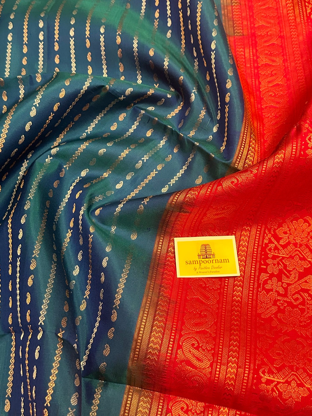 Blue with Magenta Triple Border, Rich Zari and Zari Motif in the Body and Rich Pallu Pure Soft Silk Saree