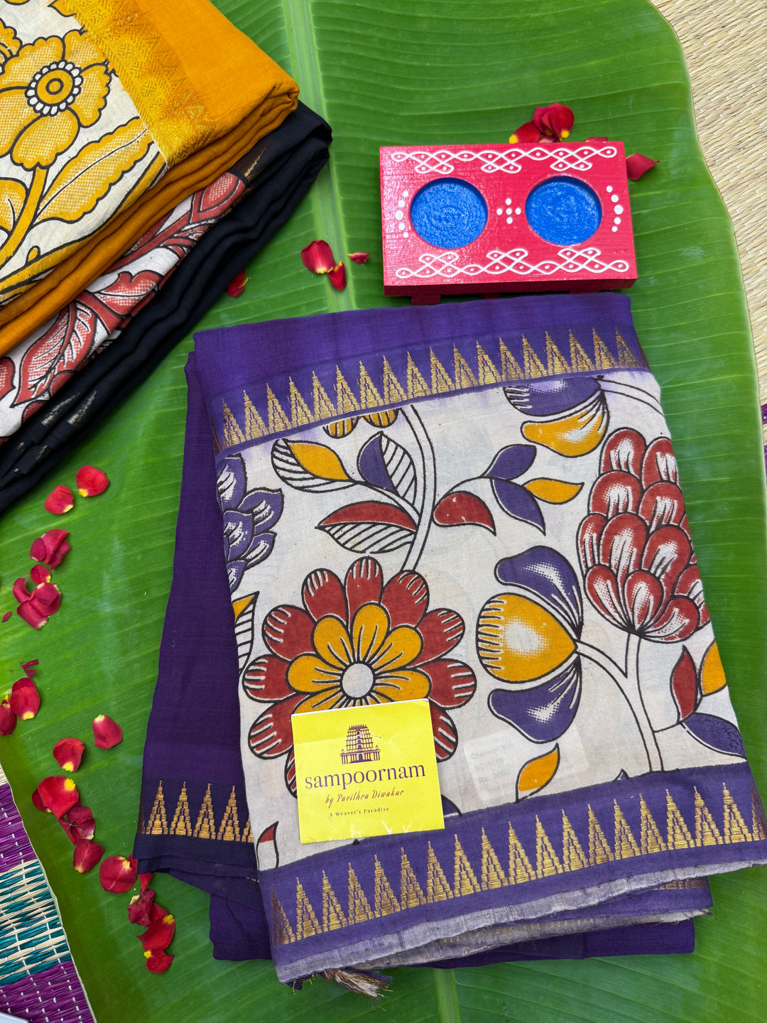 Violet , Kalamkari Prints in One Side border , Pallu and Blouse , Chennuri Silk Saree