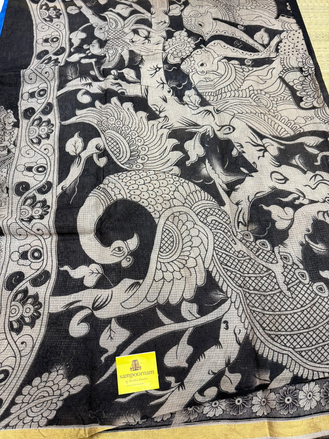 Black  Kalamkari Prints in the body and Pallu Pure Kota Cotton Saree
