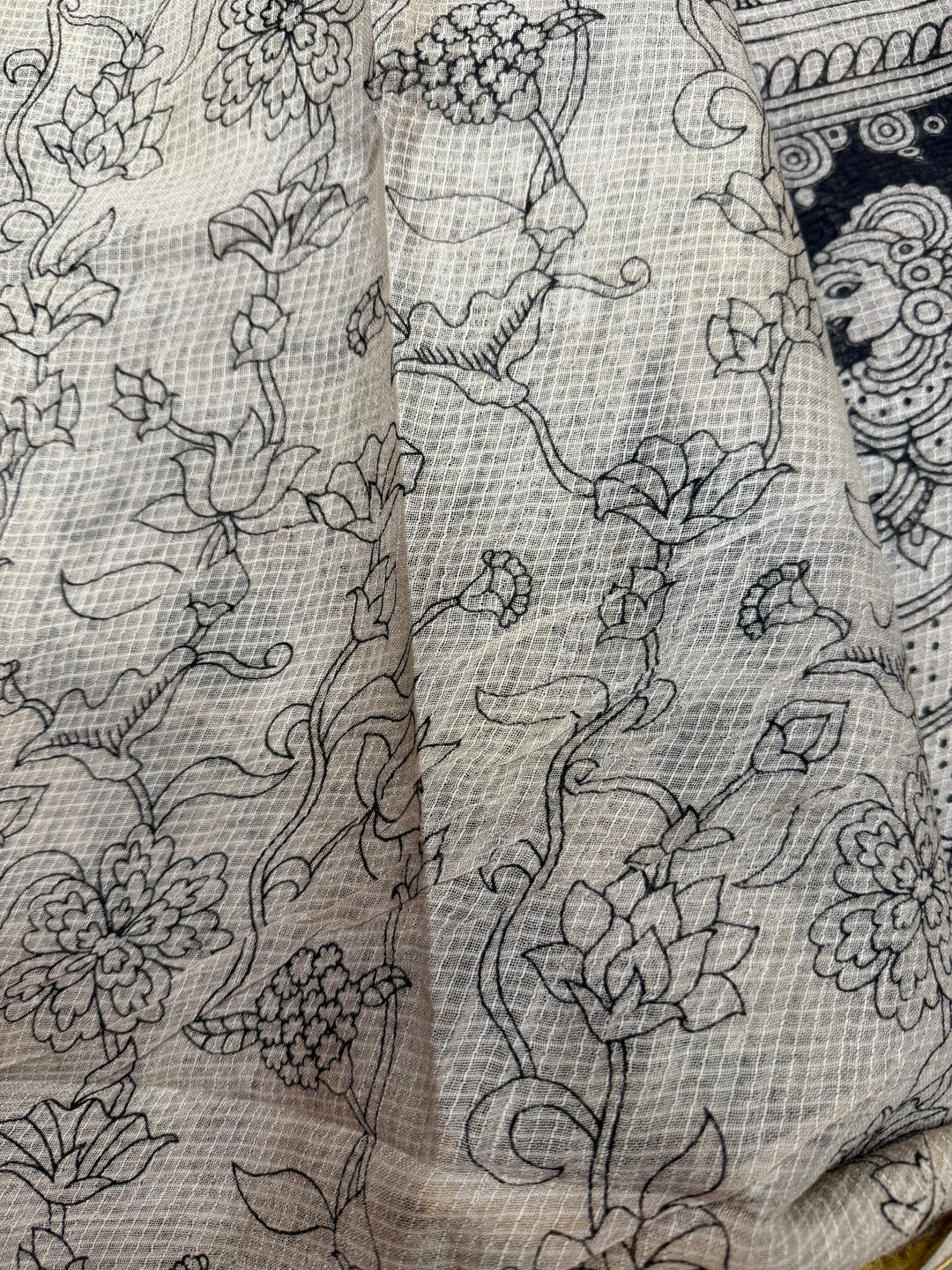 Black  Kalamkari Prints in the body and Pallu Pure Kota Cotton Saree
