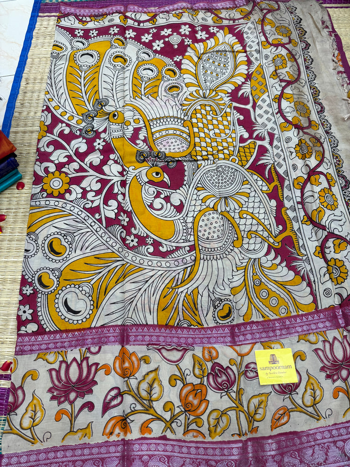 Dusty Pink , Kalamkari Prints in One Side border , Pallu and Blouse , Chennuri Silk Saree