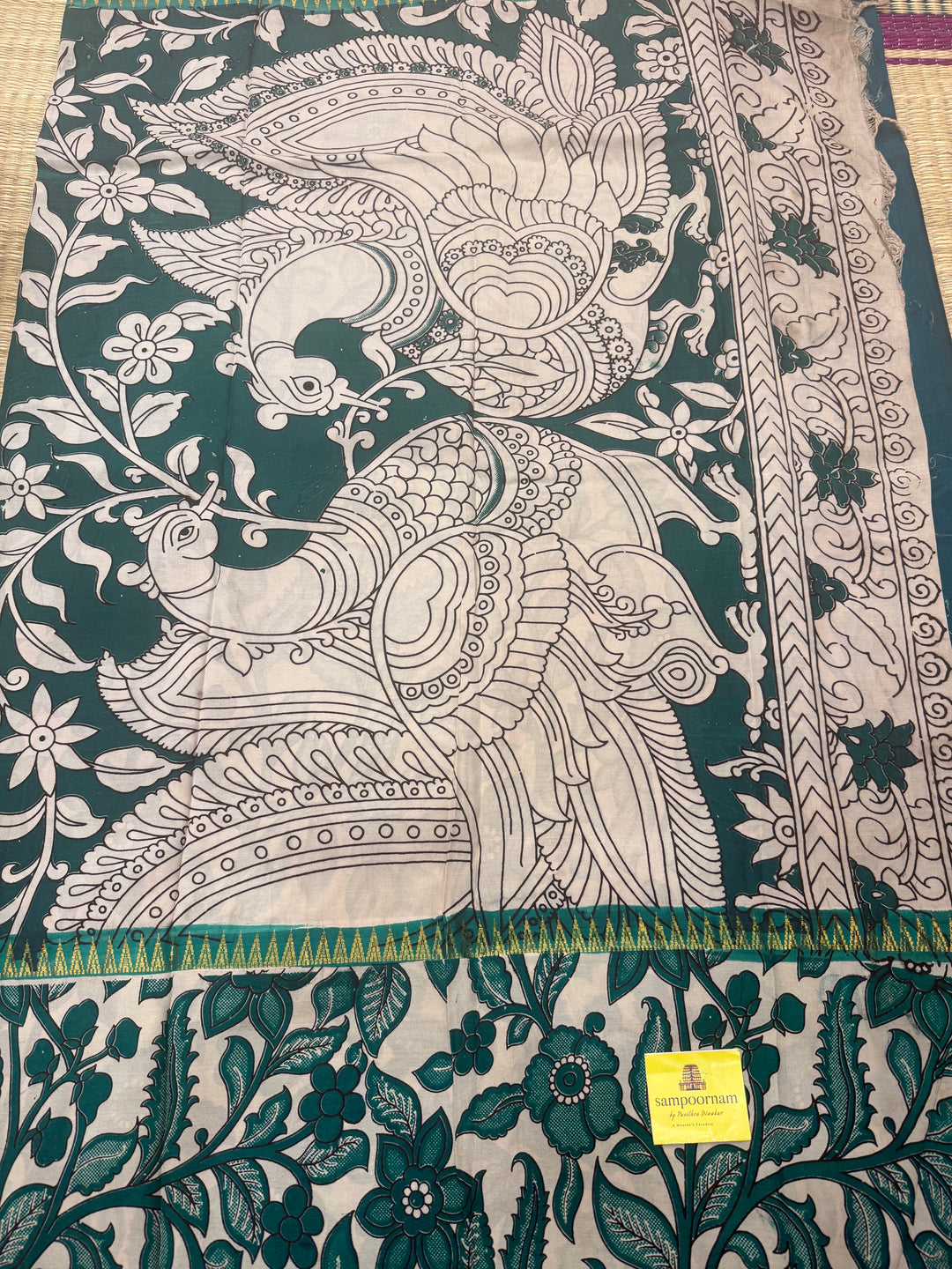 Teel , Kalamkari Prints in One Side border , Pallu and Blouse , Chennuri Silk Saree