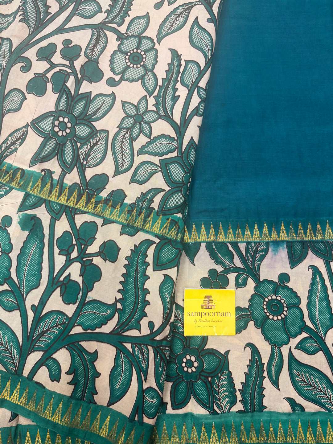 Teel , Kalamkari Prints in One Side border , Pallu and Blouse , Chennuri Silk Saree