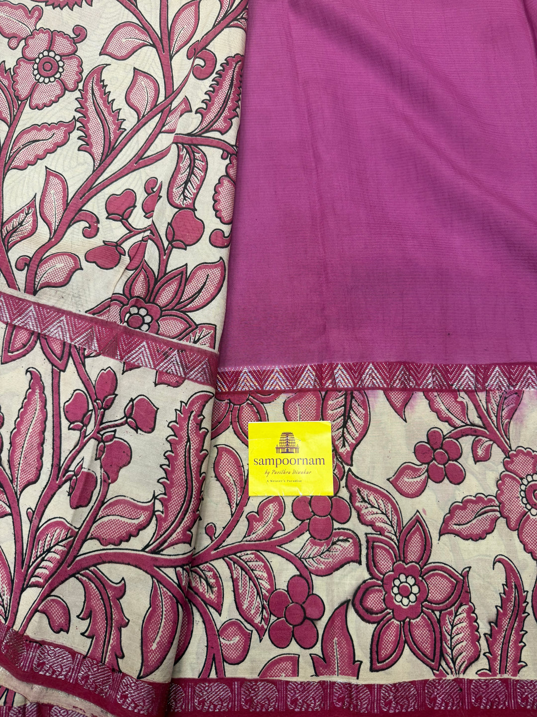 Magenta , Kalamkari Prints in One Side border , Pallu and Blouse , Chennuri Silk Saree