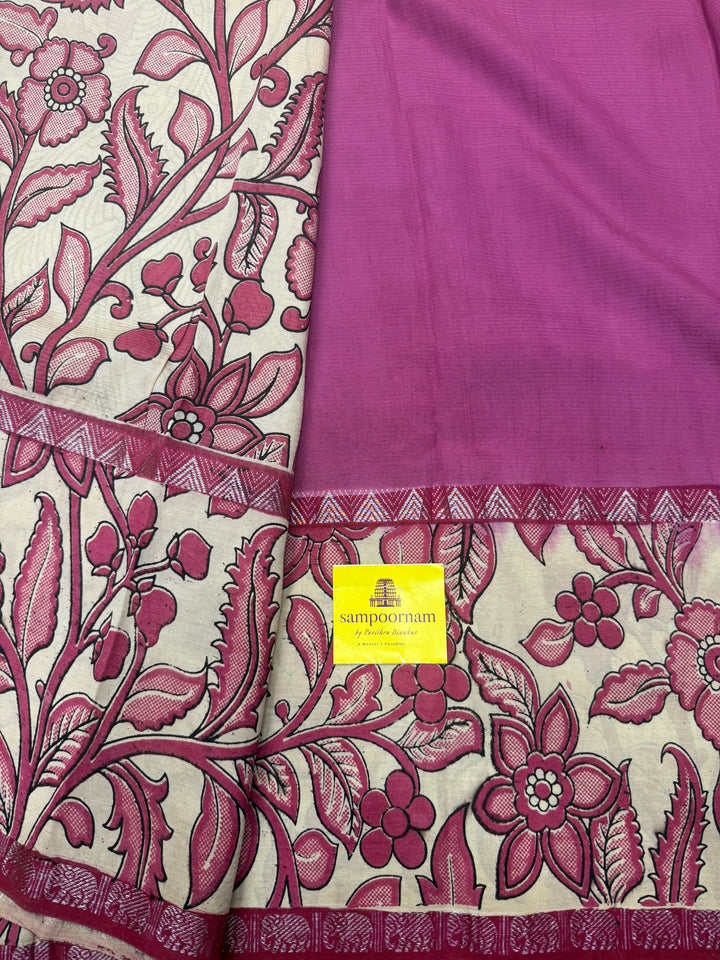 Magenta , Kalamkari Prints in One Side border , Pallu and Blouse , Chennuri Silk Saree