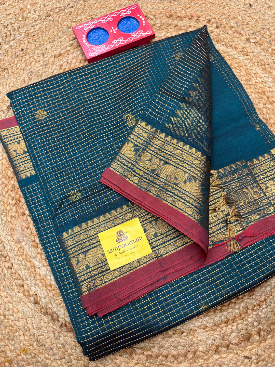 Blue , Zari Podi Kattam in the body , Traditional Borders and Rich Pallu Semi Silk Cotton Saree