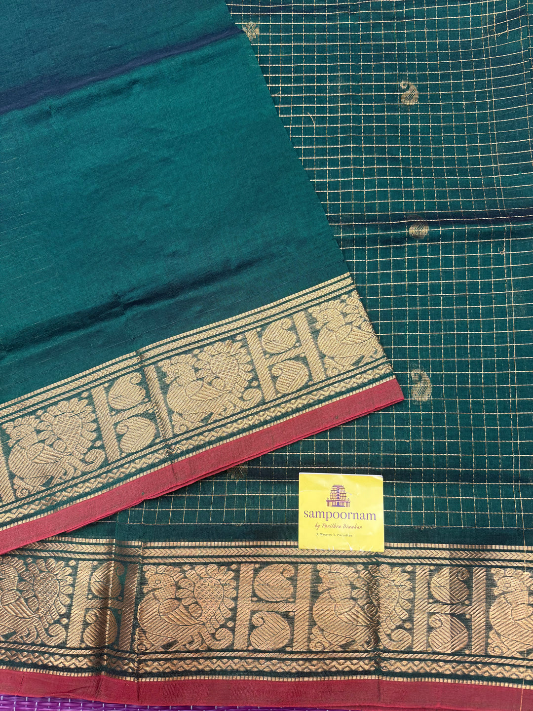 Green  , Zari Podi Kattam in the body , Traditional Borders and Rich Pallu Semi Silk Cotton Saree