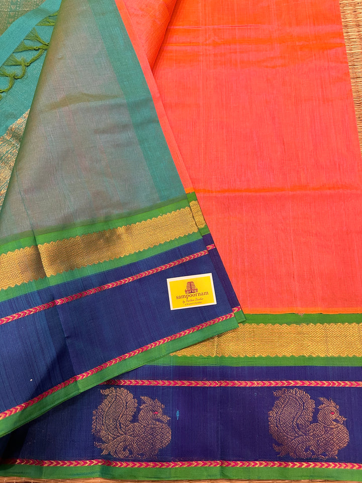 Baby Pink with Sea Green , Annam Motif in the Border and Rich Pallu Korvai Silk Cotton Saree