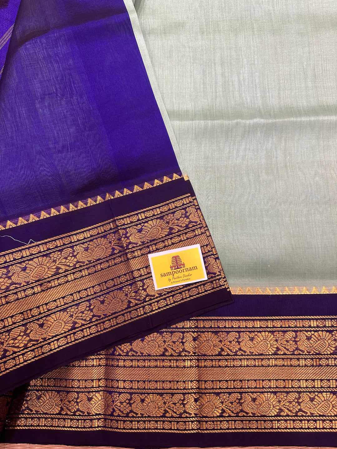 Teal Blue/Dark Blue with Rich Kanchi Border Korvai Silk Cotton Saree