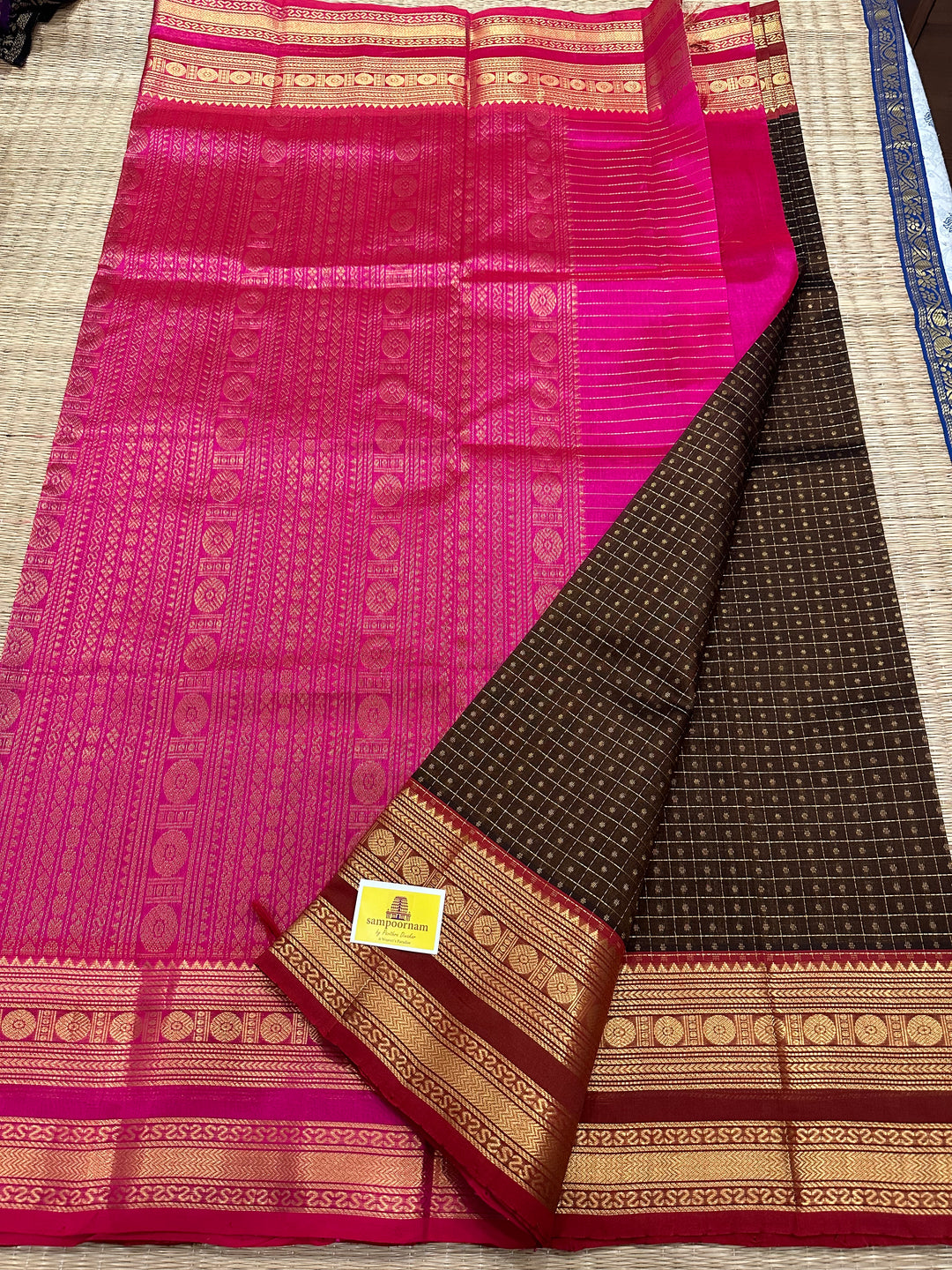 Copper Brown with Magenta Zari Lakshadeepam Silk Cotton Saree