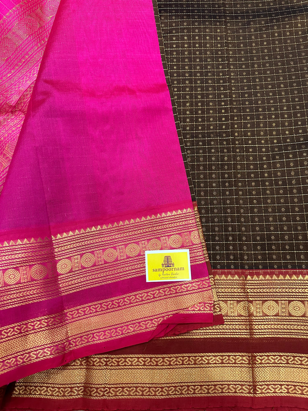 Copper Brown with Magenta Zari Lakshadeepam Silk Cotton Saree