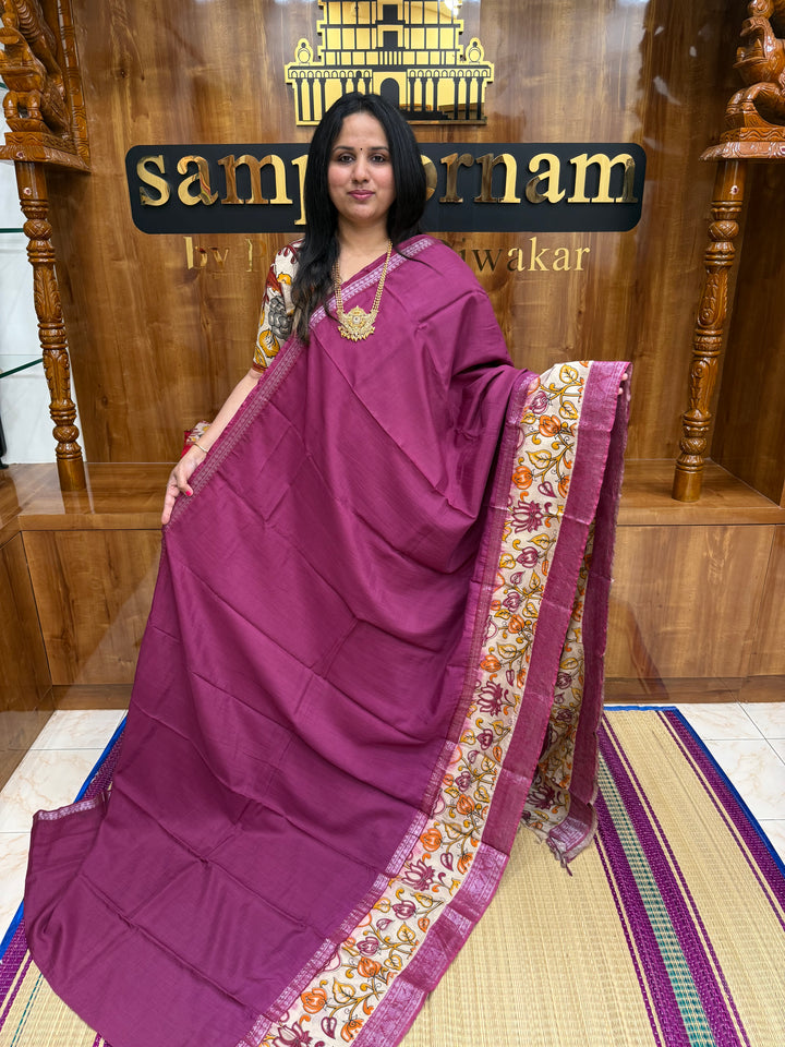 Dusty Pink , Kalamkari Prints in One Side border , Pallu and Blouse , Chennuri Silk Saree