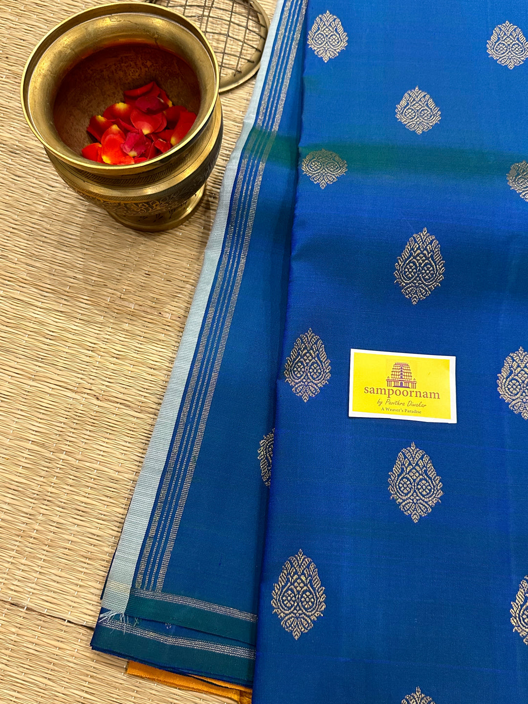 A New Concept Double Colour Pallu, Mayil Kazhuthu with Zari Motif in Body, Cement Grey and Mustard Zari butta Rich Pallu Pure Kanjivaram Silk Saree