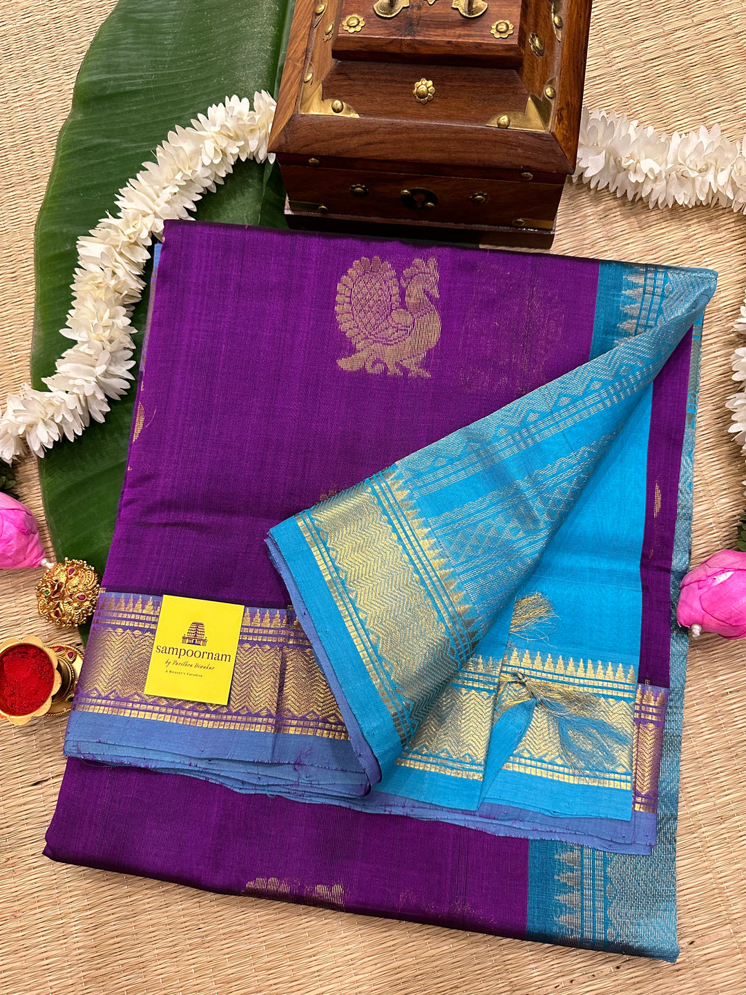 Purple with Blue Rich Butta Silk Cotton Saree