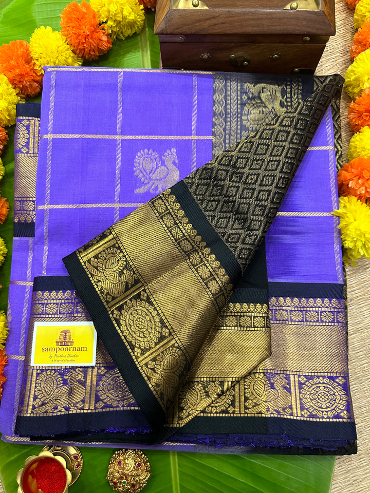 Lavender with Black Mayil Chakram Silk Cotton Saree