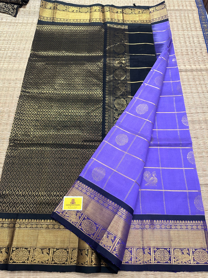 Lavender with Black Mayil Chakram Silk Cotton Saree