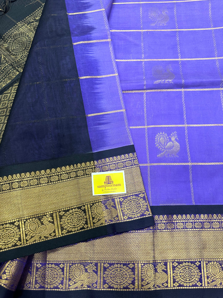 Lavender with Black Mayil Chakram Silk Cotton Saree