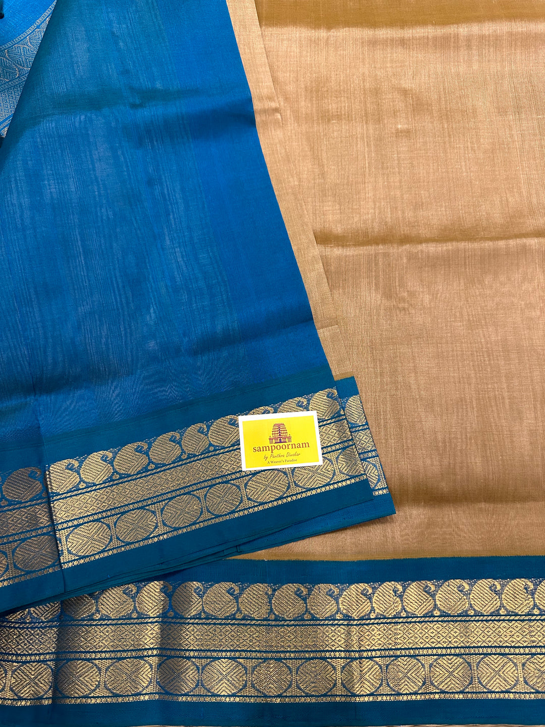 Biscuit with Copper Sulphate Blue Korvai Silk Cotton Saree