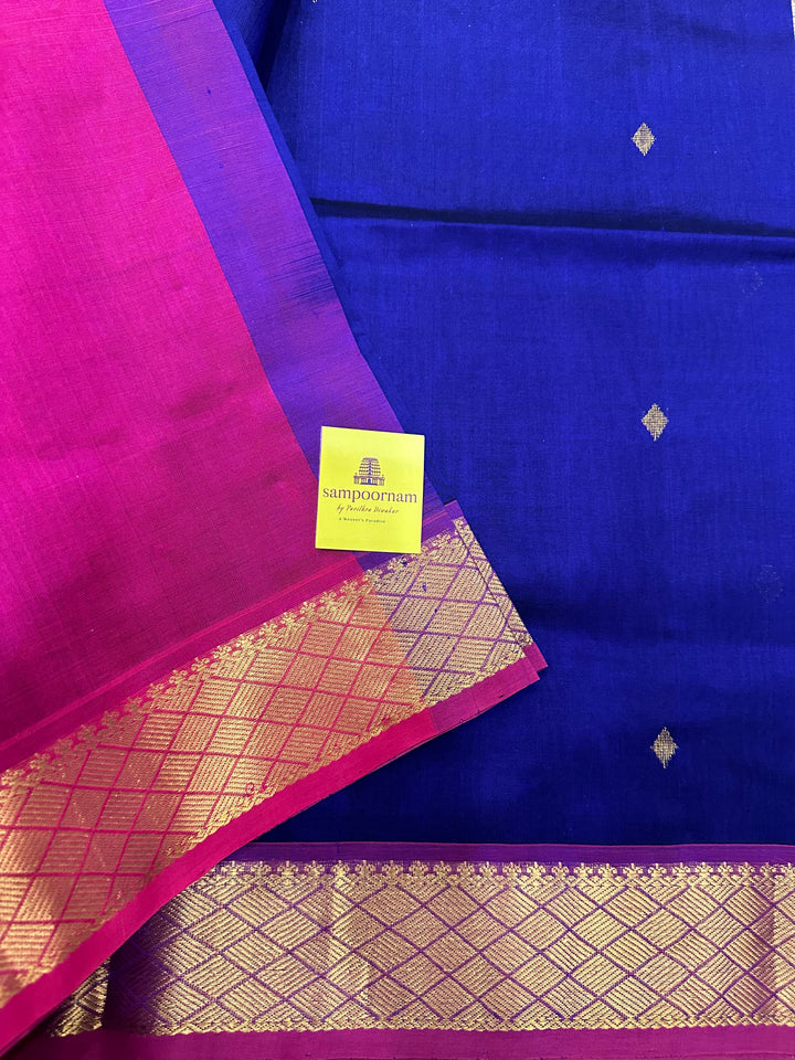 Blue with Pink Silk Cotton With Zari Butta