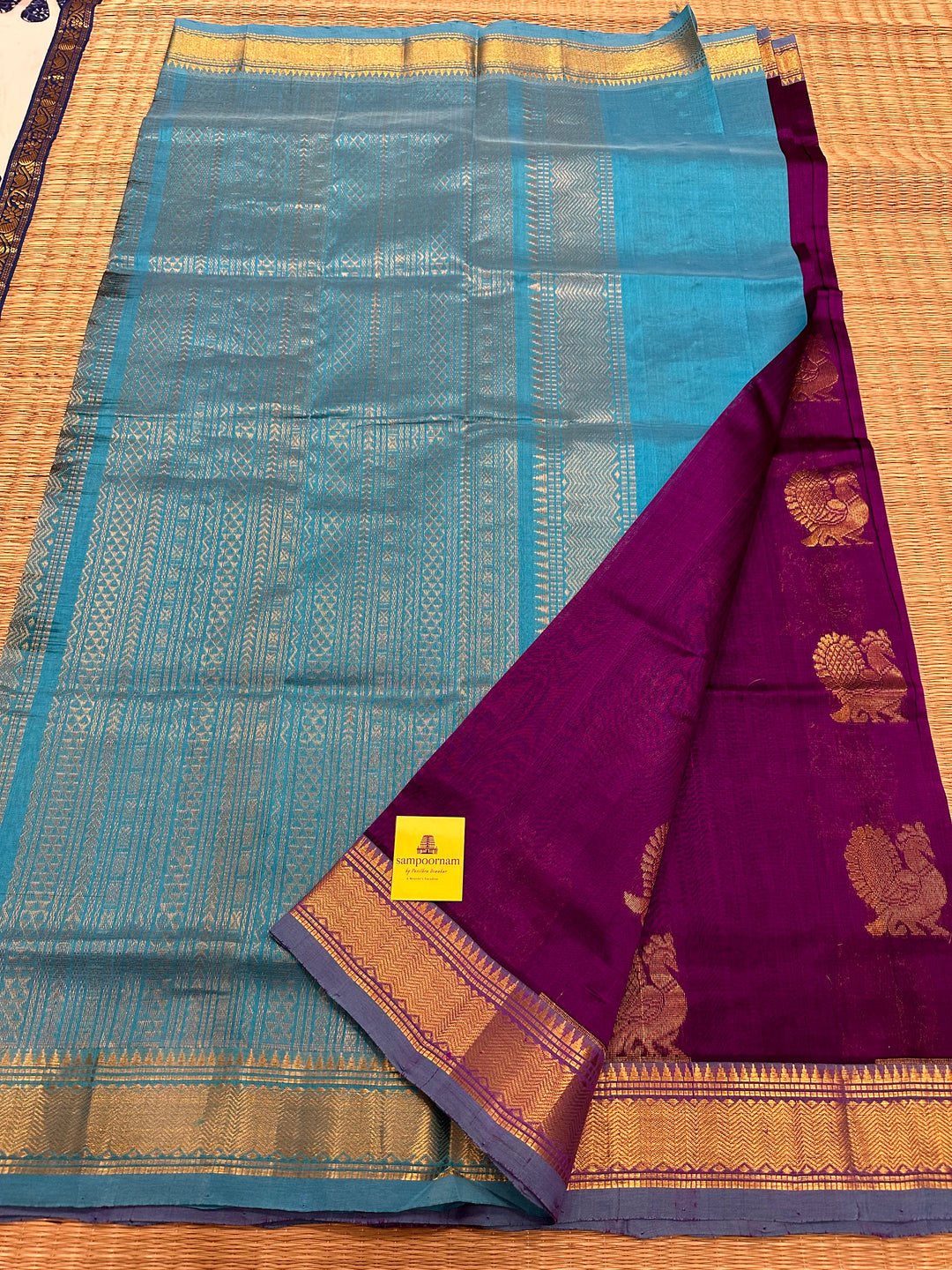 Purple with Blue Rich Butta Silk Cotton Saree