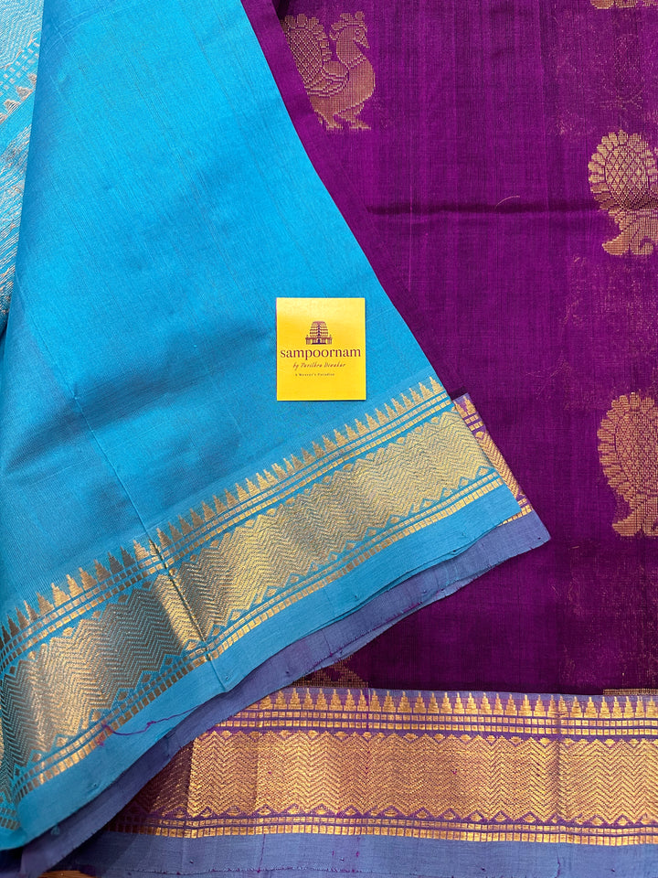 Purple with Blue Rich Butta Silk Cotton Saree