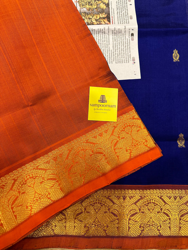 Blue with Orange Zari Butta Silk Cotton Saree