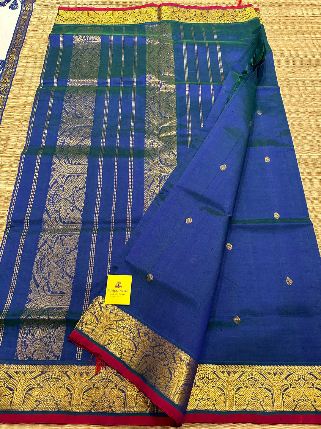 Mayil Kazhuthu Peacock Blue with Zari Butta Silk Cotton Saree