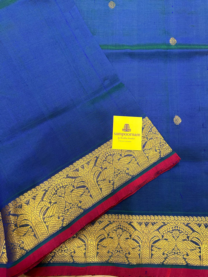 Mayil Kazhuthu Peacock Blue with Zari Butta Silk Cotton Saree