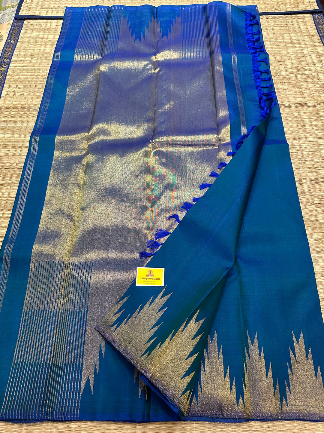 A Traditional Mayilkazhuthu Colour, Rich temple Border And Rich Tissue Pallu Pure Kanjivaram Silk Saree