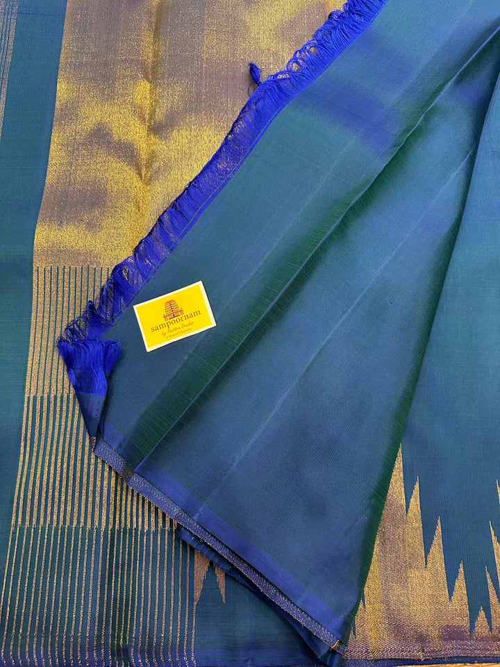 A Traditional Mayilkazhuthu Colour, Rich temple Border And Rich Tissue Pallu Pure Kanjivaram Silk Saree