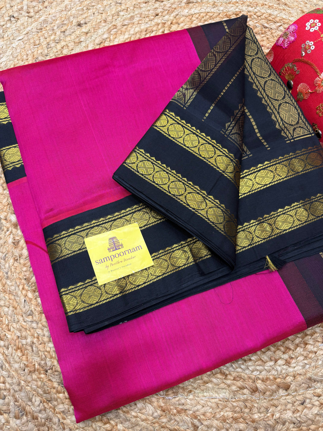Dark Pink with Dark Brown  , Rettapet  borders and Rich Pallu Korvai Silk Cotton Saree