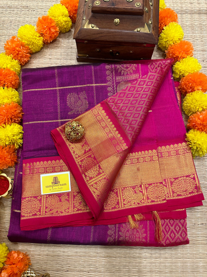 Purple with Magenta Mayil Chakram Silk Cotton Saree