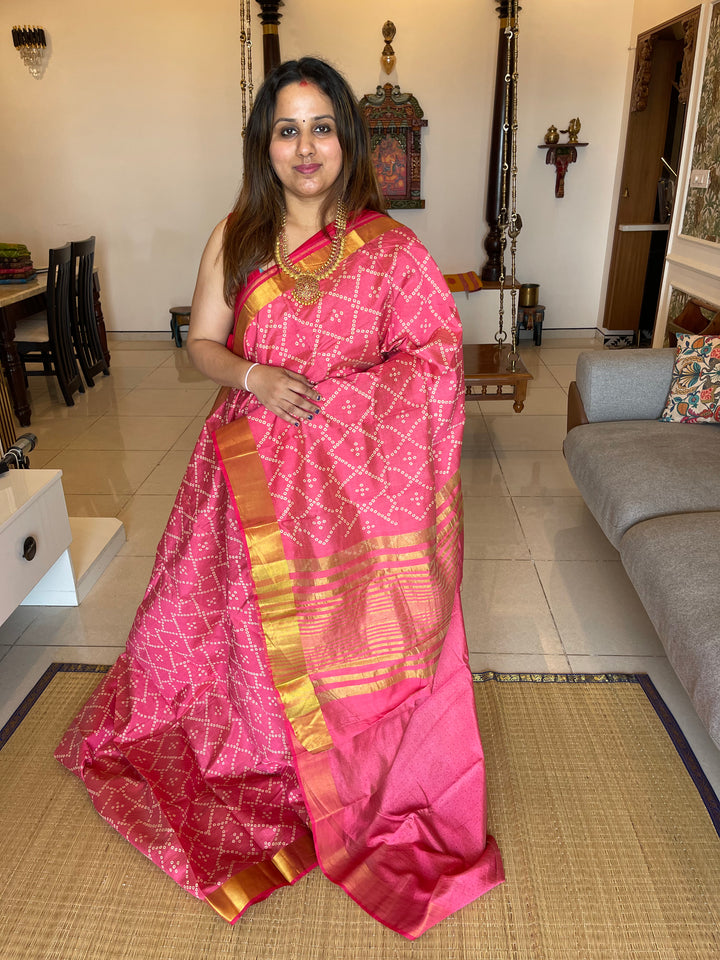 Pink Bandini Printed Semi Tussar Saree