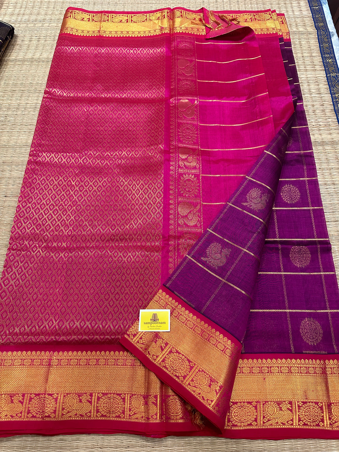 Purple with Magenta Mayil Chakram Silk Cotton Saree