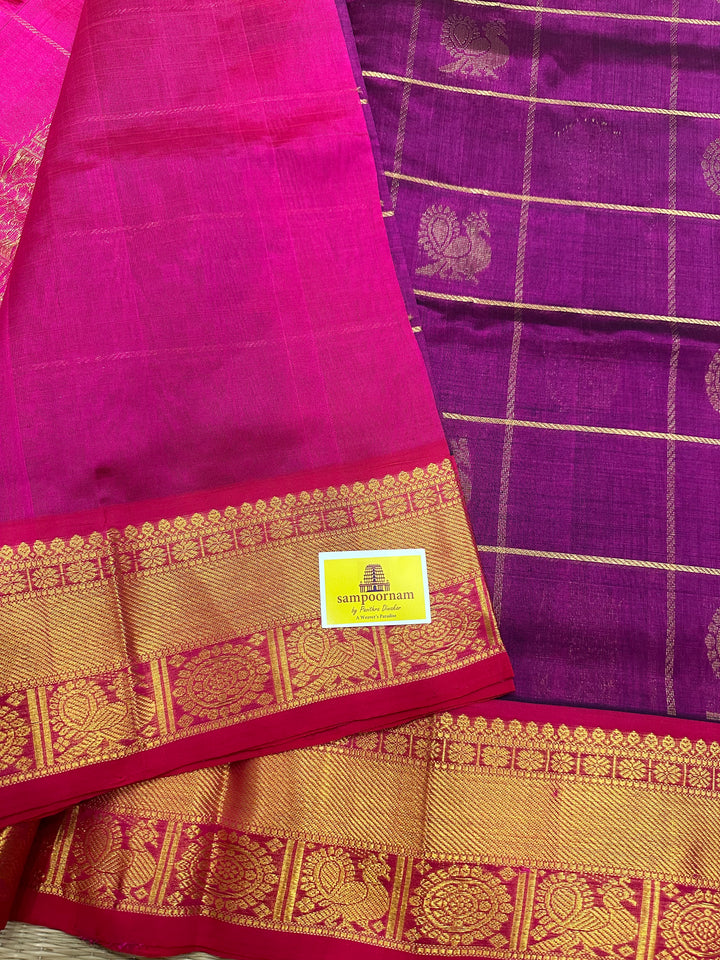 Purple with Magenta Mayil Chakram Silk Cotton Saree