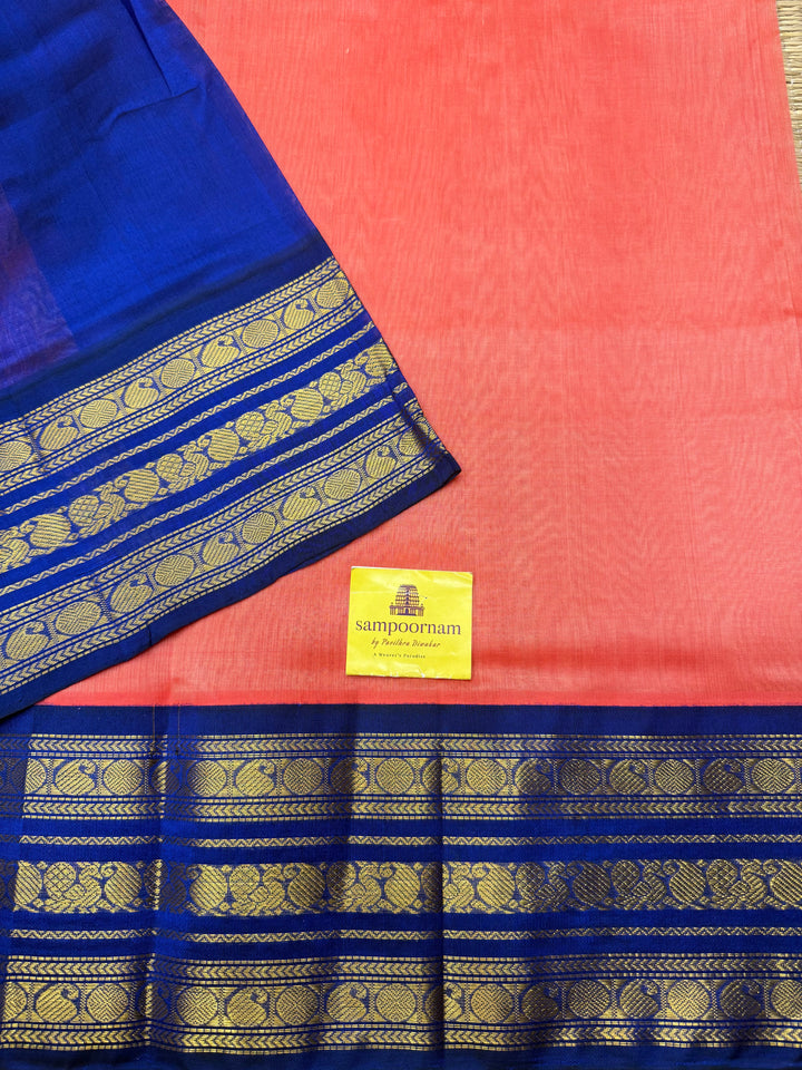 Kanakambaram with Blue  , Traditional Kanchi  borders and Rich Pallu Korvai Silk Cotton Saree