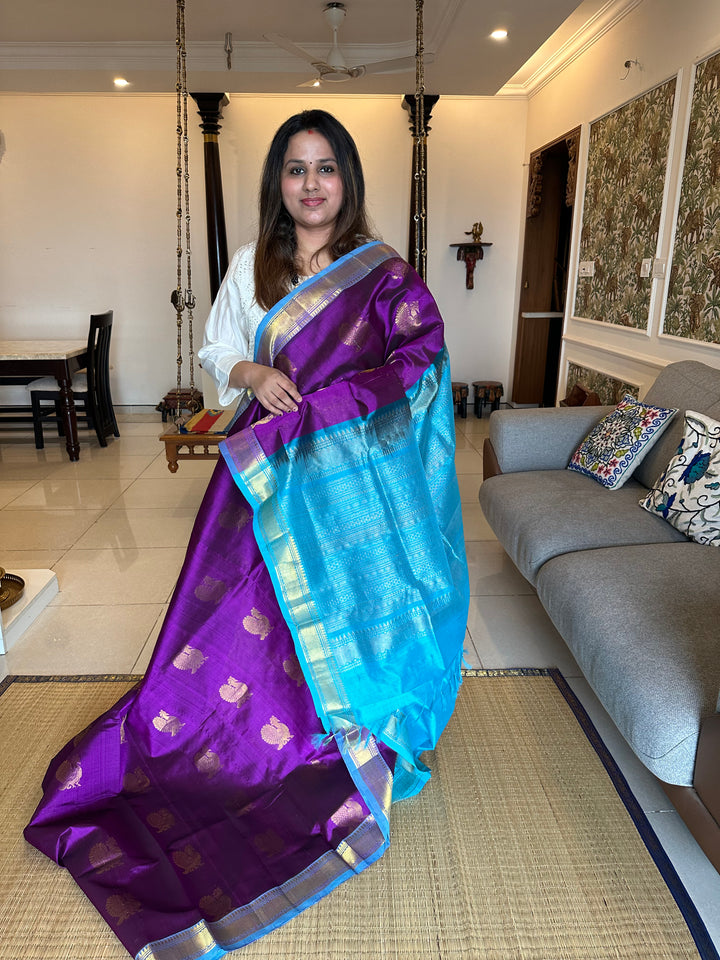 Purple with Blue Rich Butta Silk Cotton Saree