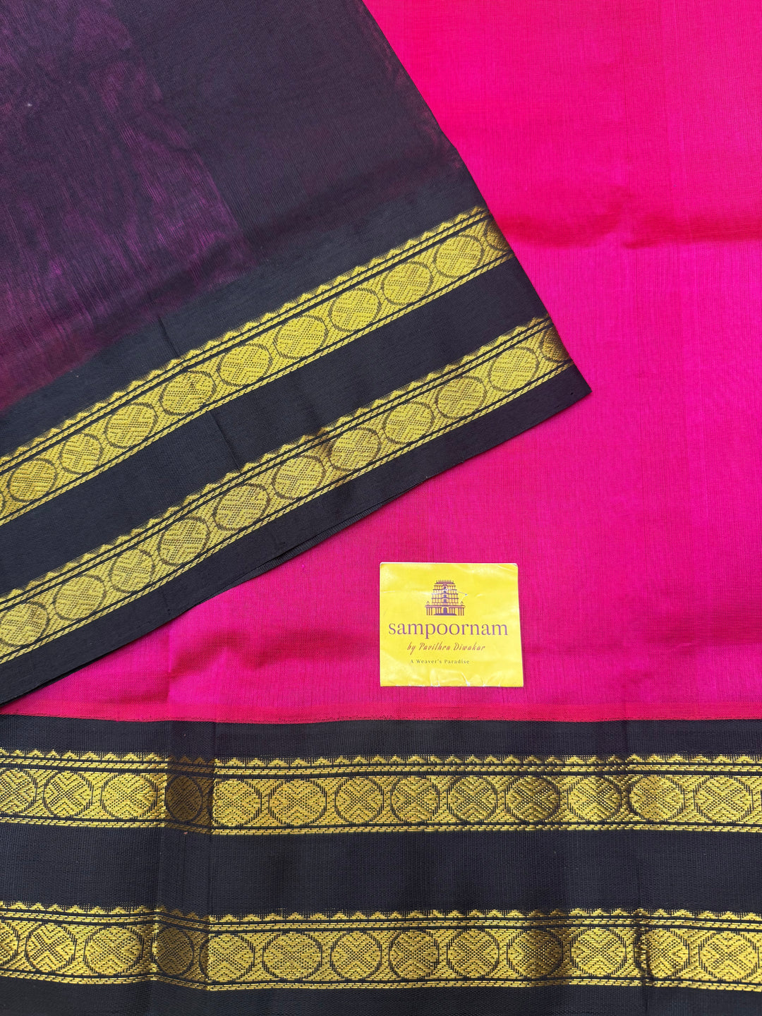 Dark Pink with Dark Brown  , Rettapet  borders and Rich Pallu Korvai Silk Cotton Saree