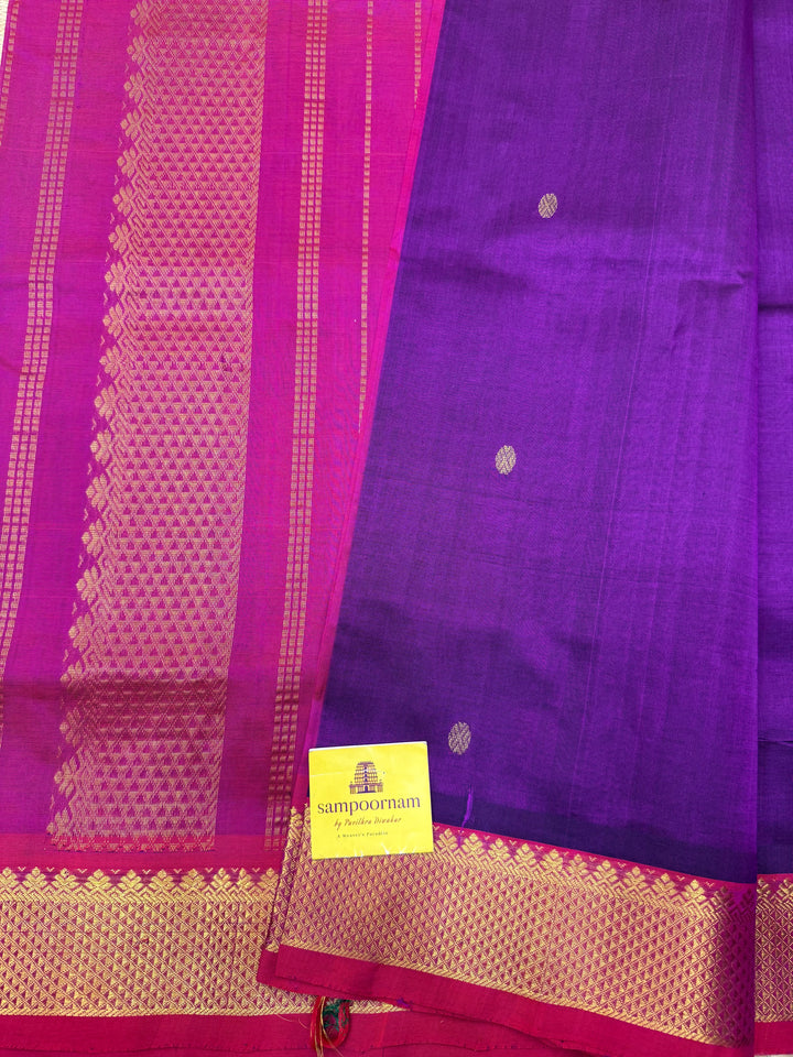Vadamalli with Magenta , rich Zari butta in the body , Traditional Big Borders and rich Pallu  Silk Cotton Saree