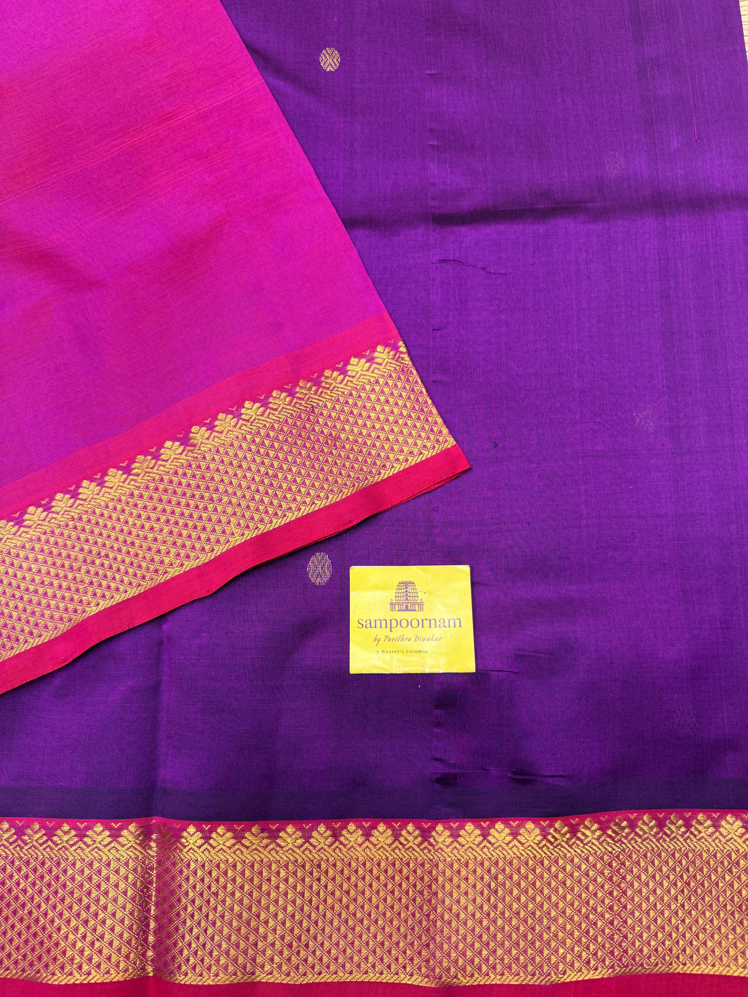 Vadamalli with Magenta , rich Zari butta in the body , Traditional Big Borders and rich Pallu  Silk Cotton Saree