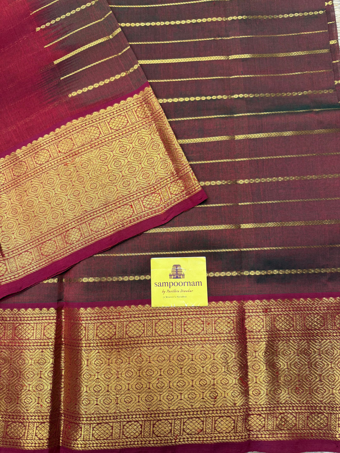 Double Shaded Manthulir  , Traditional borders with Veldhari  lines in the body and rich Pallu Silk Cotton Saree