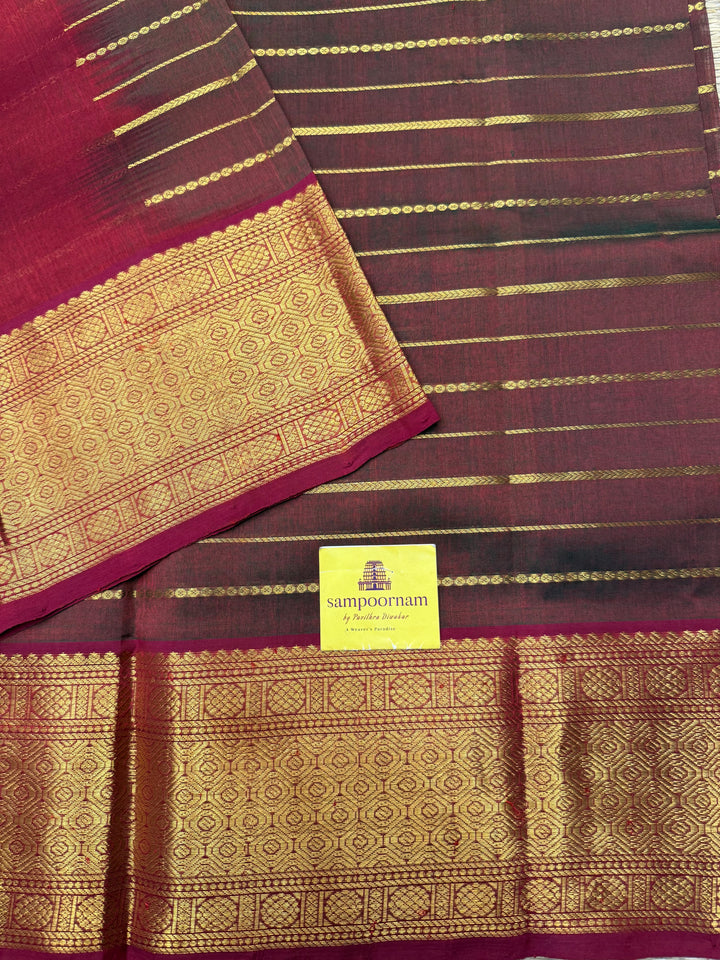Double Shaded Manthulir  , Traditional borders with Veldhari  lines in the body and rich Pallu Silk Cotton Saree