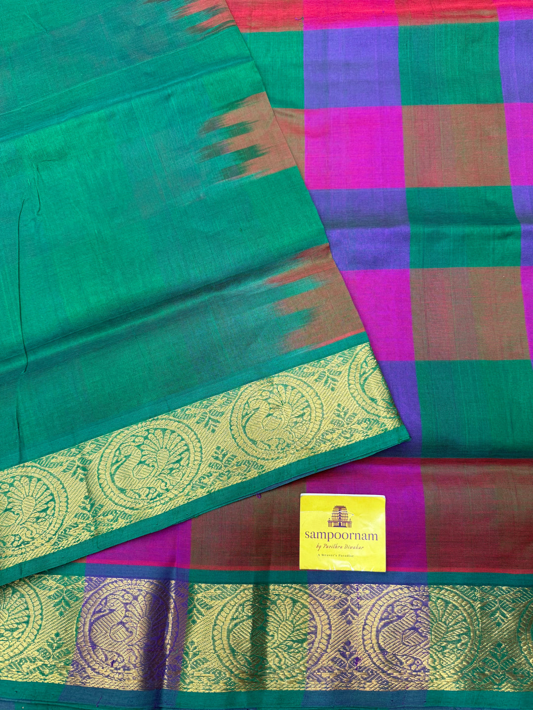 Pink , Green , Violet with Green , Pallum Pazham checks with rich butta , traditional borders and rich Pallu  Silk Cotton Saree