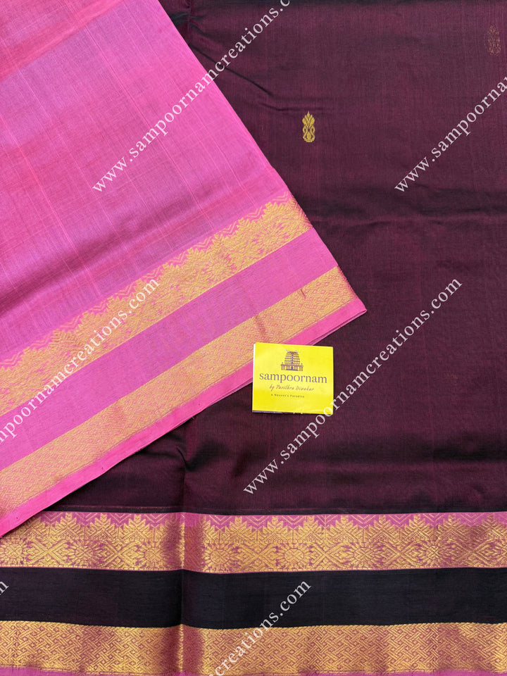 Arakku with Baby Pink , Rich  Floral Zari Butta in the body , traditional borders and rich Pallu Silk Cotton Saree
