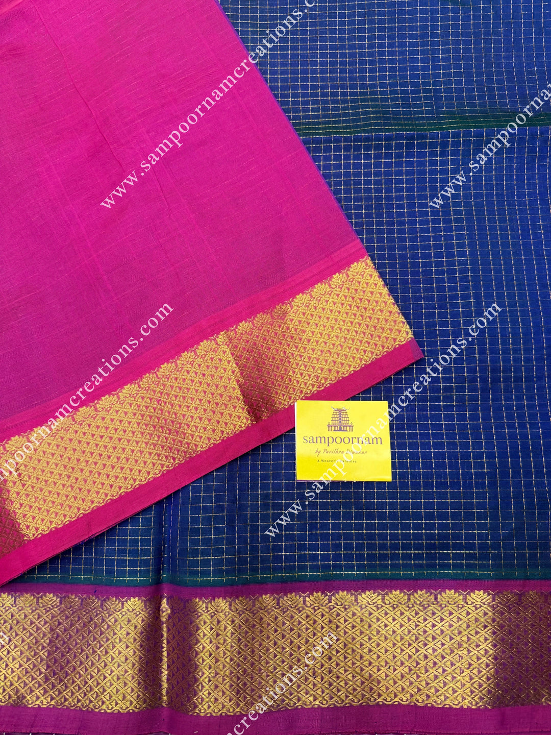 Mayilkazuthu with Magenta , Rich Zari Checks in the body , traditional borders and rich Pallu Silk Cotton Sarees